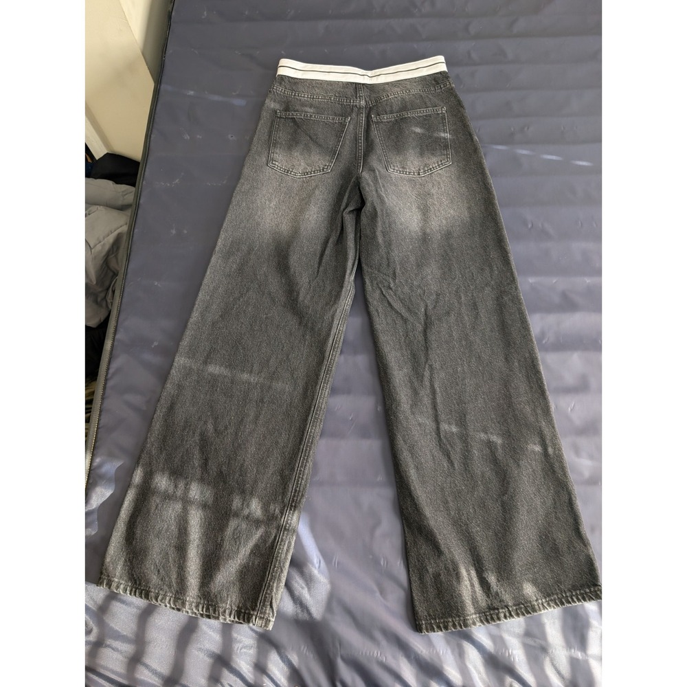 Fashion Nova Wide Leg Jeans Charcoal Wash Gray Cotton Mid Rise FN11221 Size 3 - Picture 6 of 11